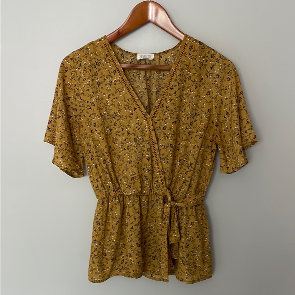 Yellow Floral Wrap Blouse
